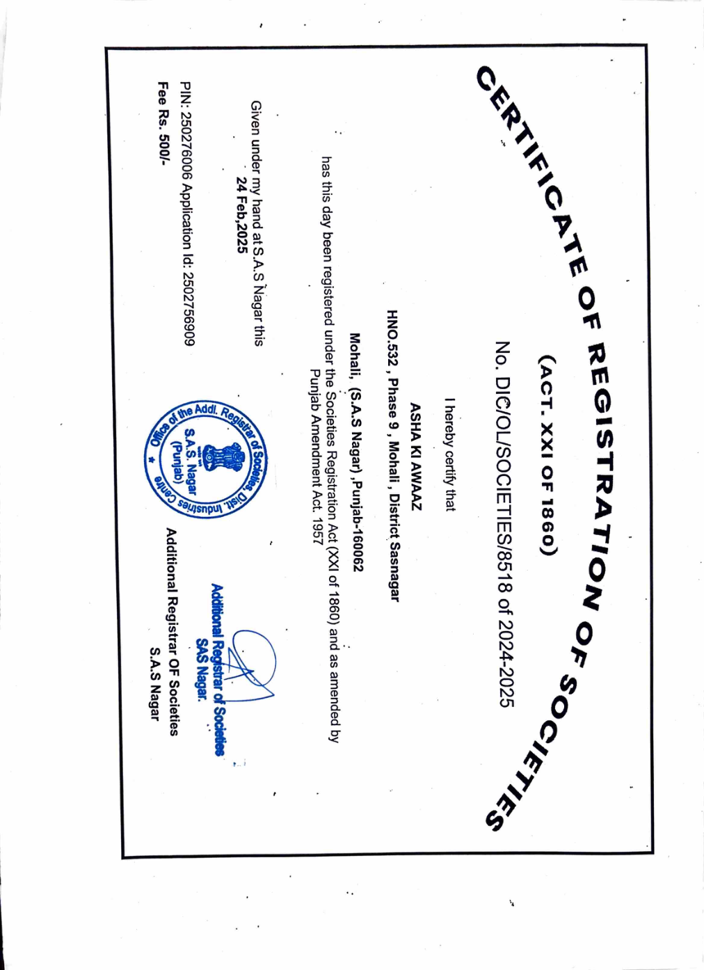 Preview of NGO Registration Certificate